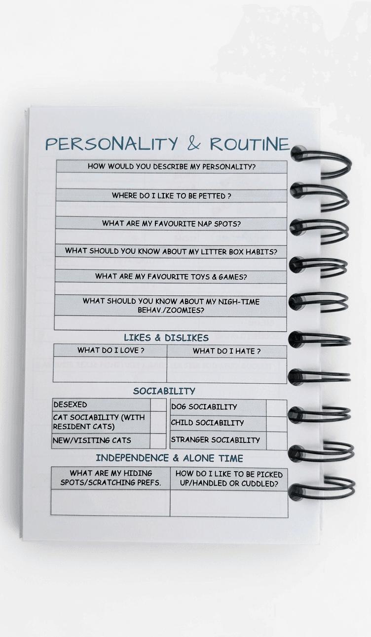Cat personality and routine page