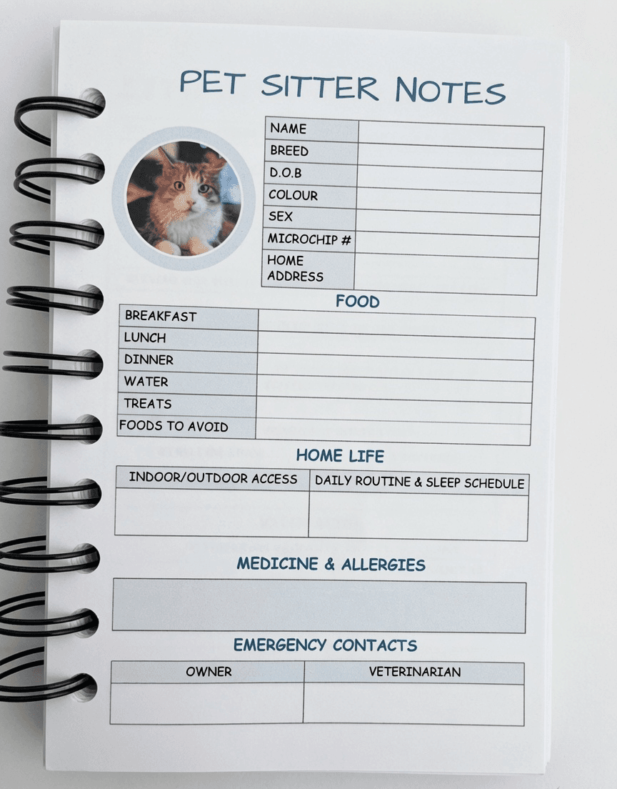 Cat pet sitter notes page