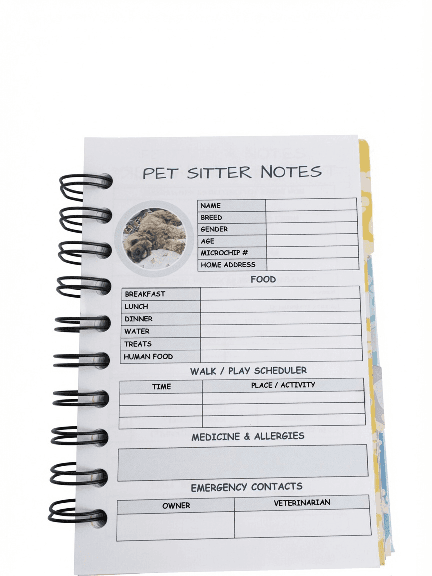 Dog pet sitter notes page